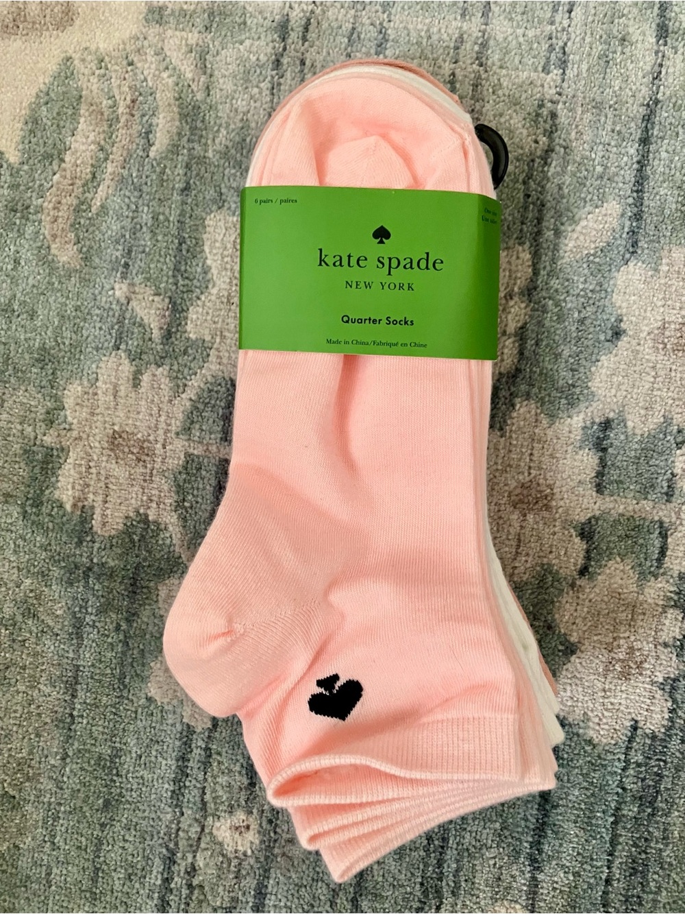kate spade pale pink, white & rose quarter socks